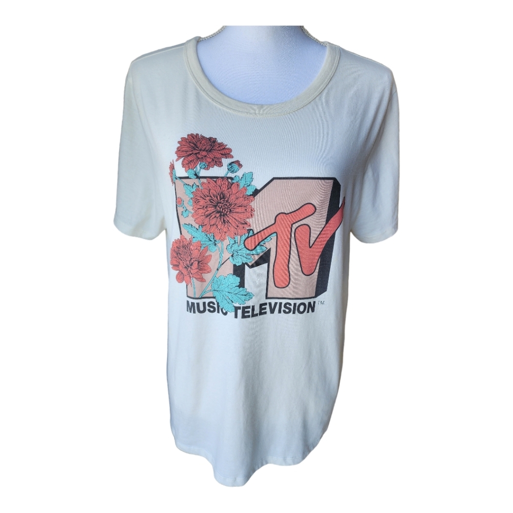 MTV Women's Floral Short Sleeve Graphic T-shirt, Size Large, L